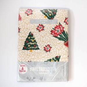 Vintage Kmart Vinyl Christmas Tree Tablecloth Round Flannel Backed Sealed